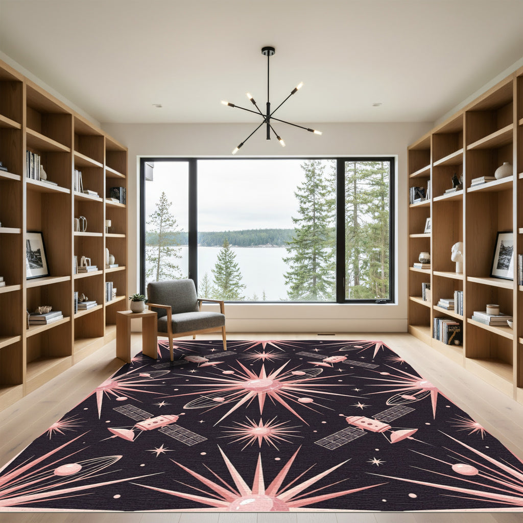 Rose Gold Space Satellite Starburst Rug