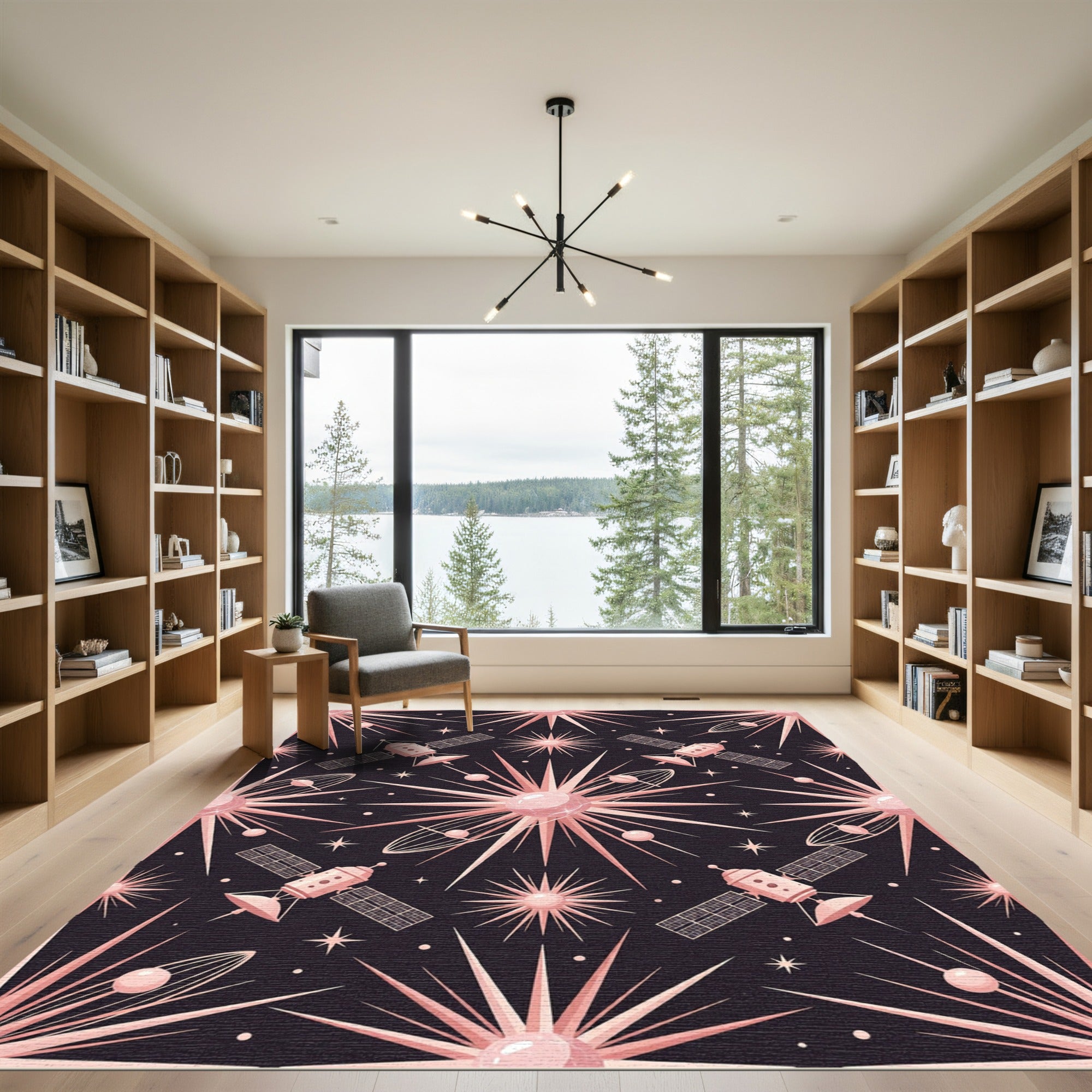 Rose Gold Space Satellite Starburst Rug