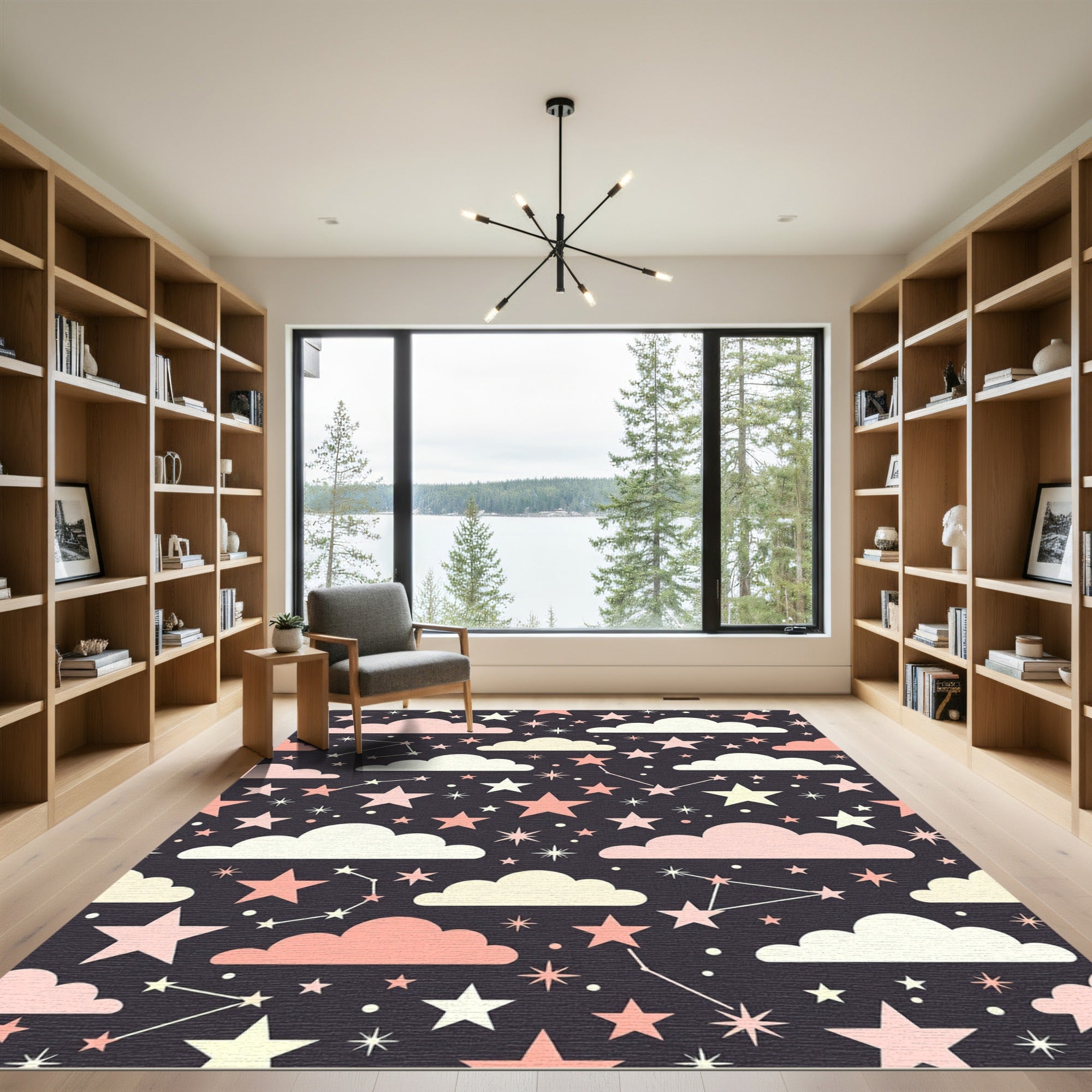 Celestial Pastel Pink Starry Night Rug