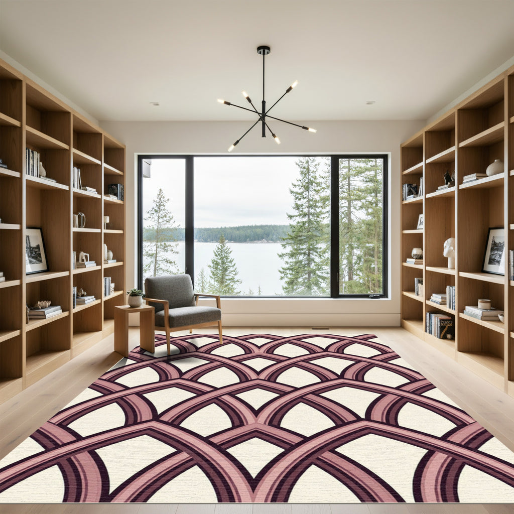 Mauve Arched Geometric Lattice Overlap Rug
