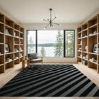 Modern Monochrome Diagonal Striped Graphic Rug