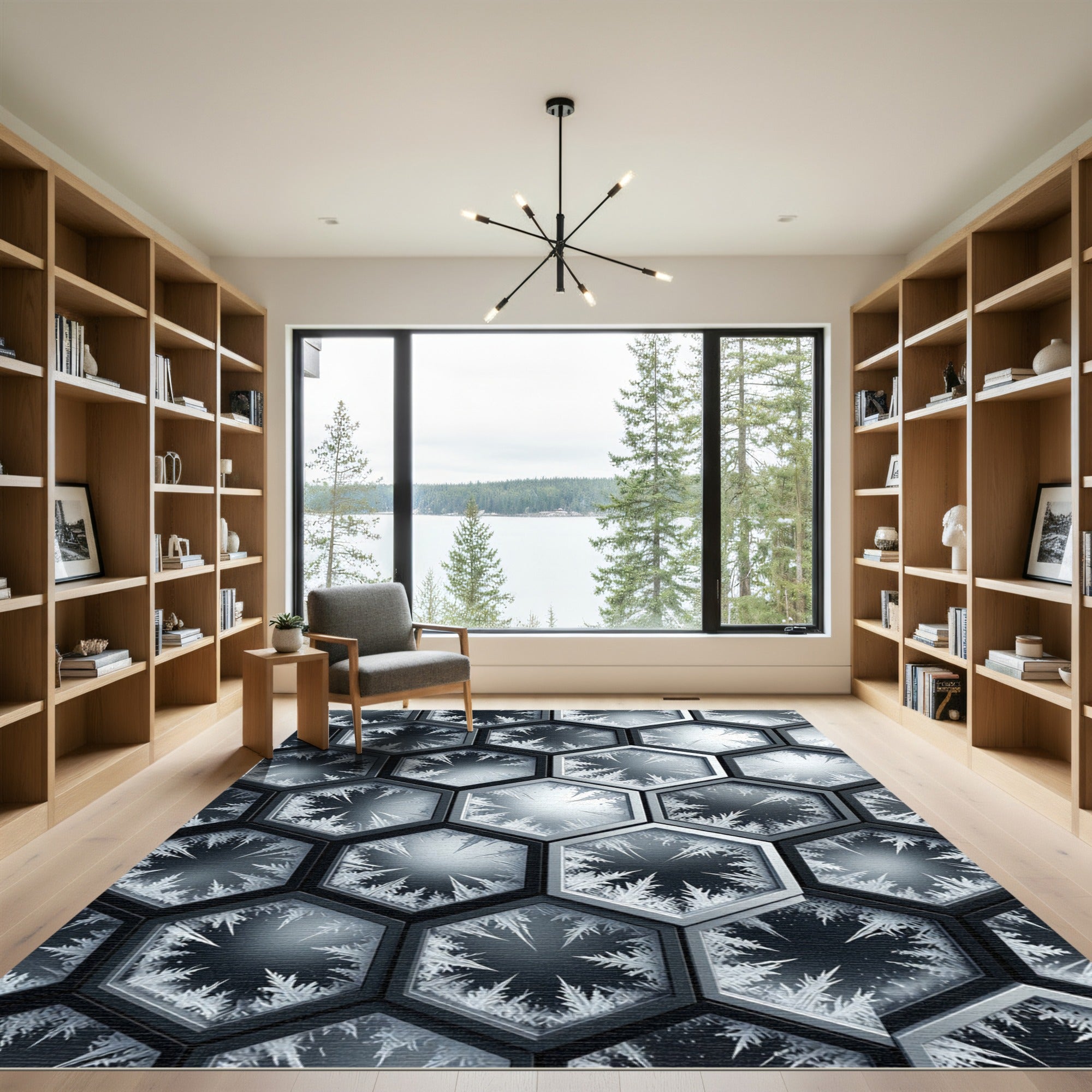 Monochrome Geometric Hexagon Frost Shards Rug