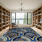 Royal Blue Geometric Gold Star Medallion Rug