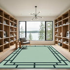 Art Deco Teal Geometric Border Rug