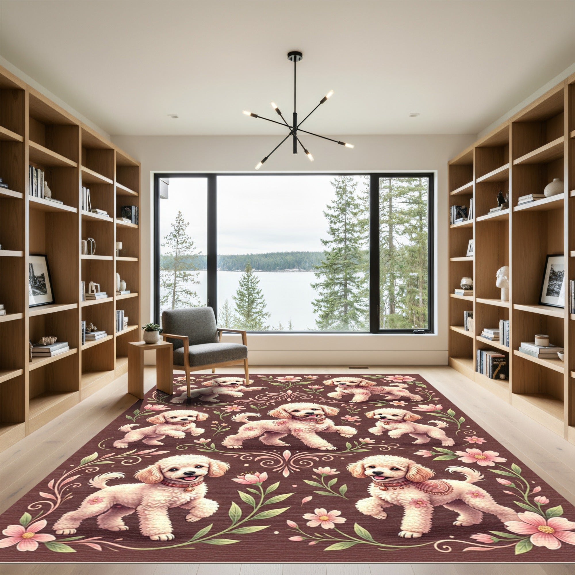Whimsical Poodle Floral Cocoa Garden Rug