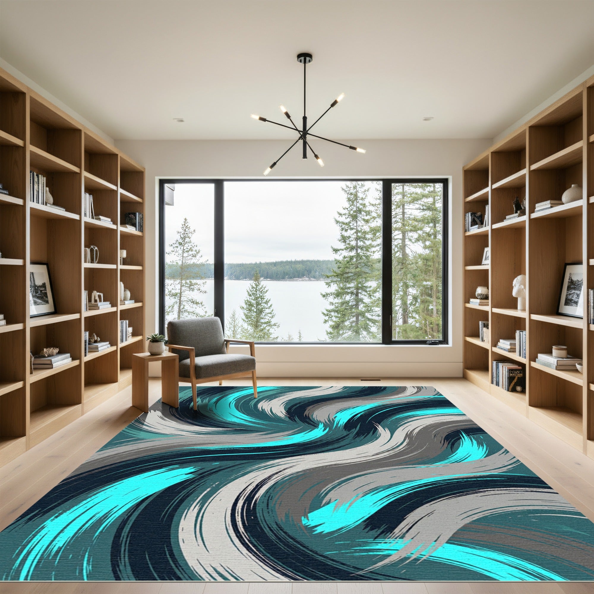 Teal Aqua Swirl Textured Strokes Rug