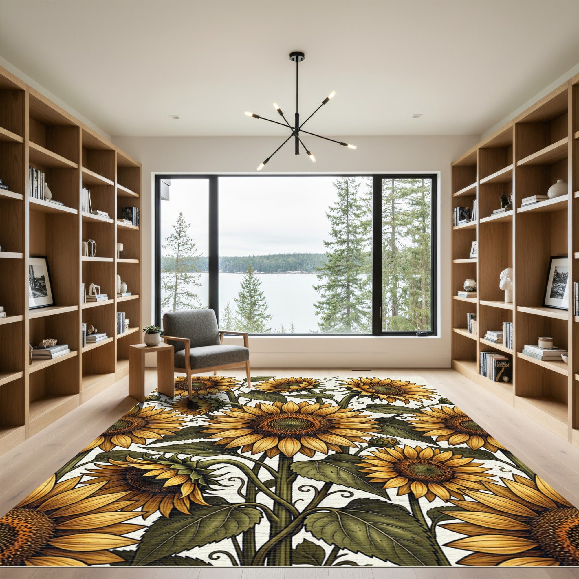 Golden Sunflower Floral Meadow Rug