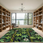 Lush Green Tropical Passion Flower Trellis Rug