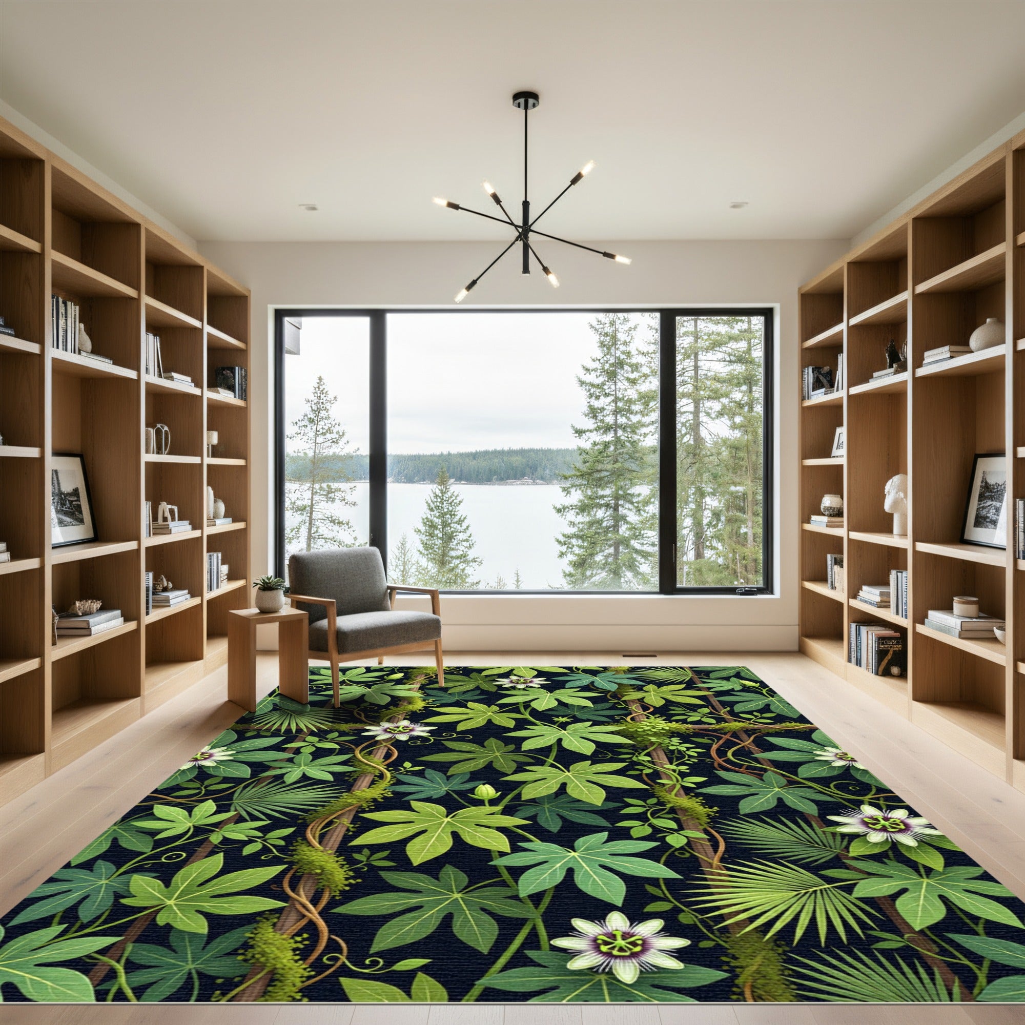 Lush Green Tropical Passion Flower Trellis Rug