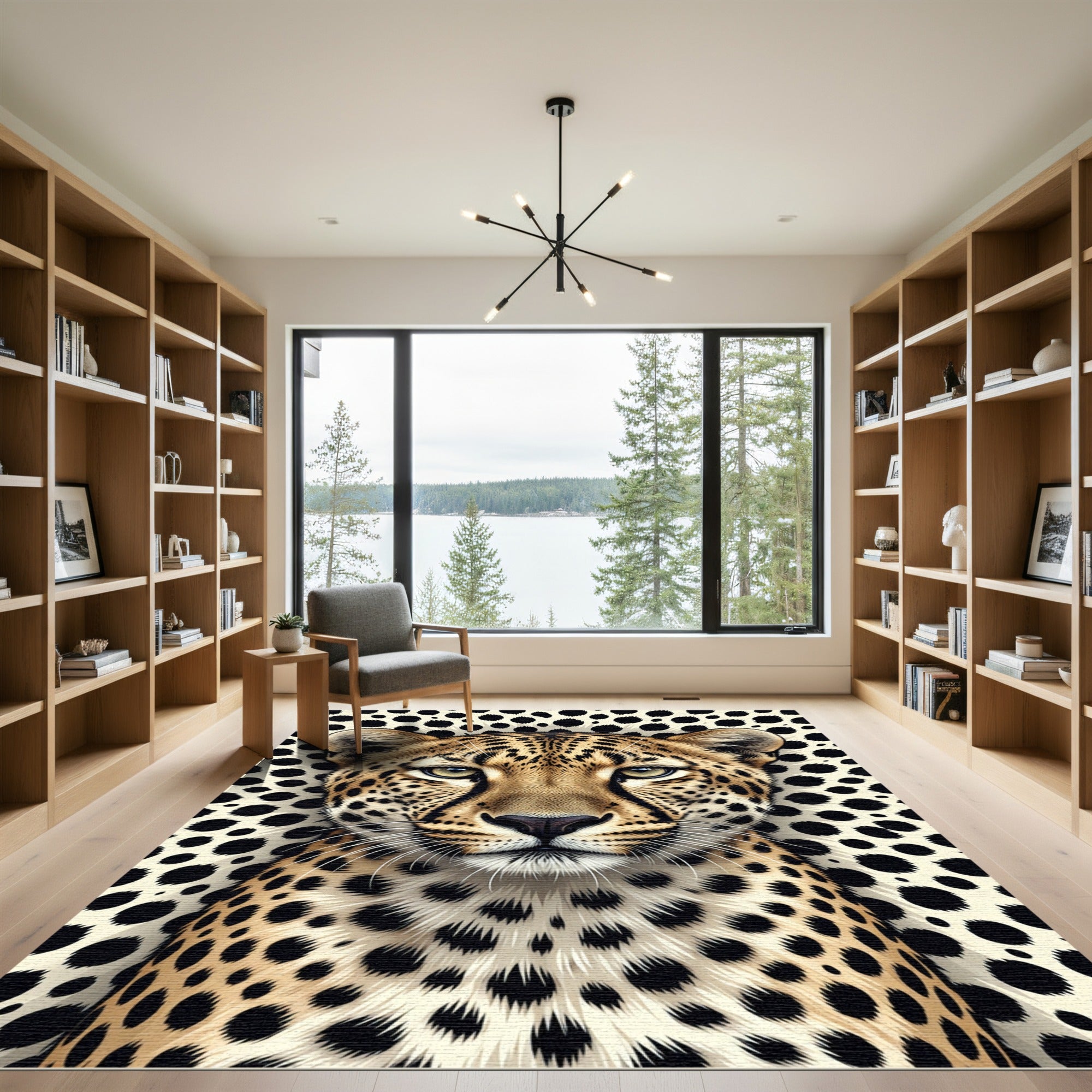 Stunning Leopard Face Golden Animal Art Rug