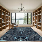 Ornate Blue Compass Rose Medallion Rug