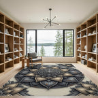 Metallic Silver Gold Floral Mandala Rug