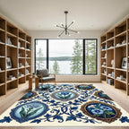 Elegant Blue Floral Cameo Botanical Rug