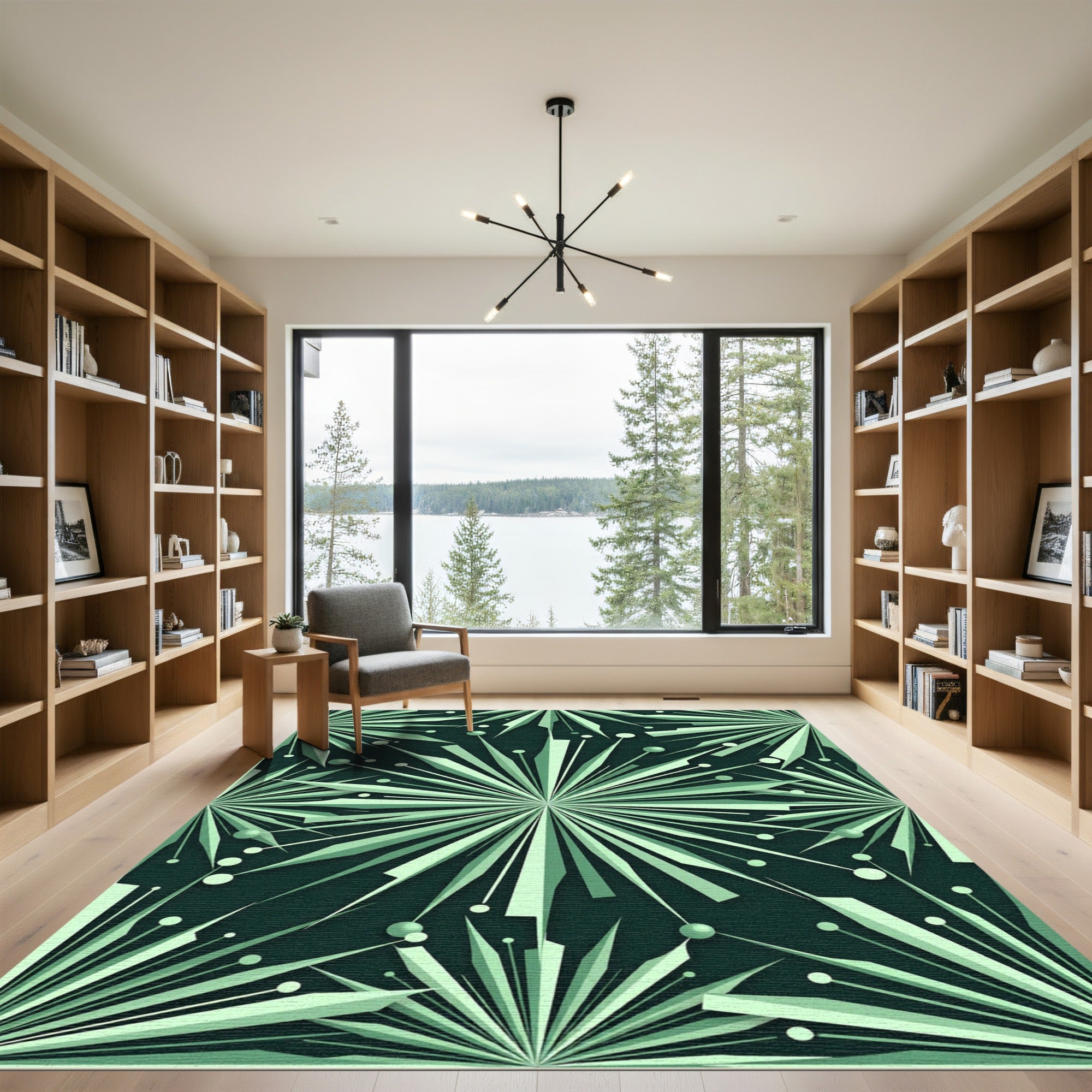Emerald Spiky Starburst Geometric Rug