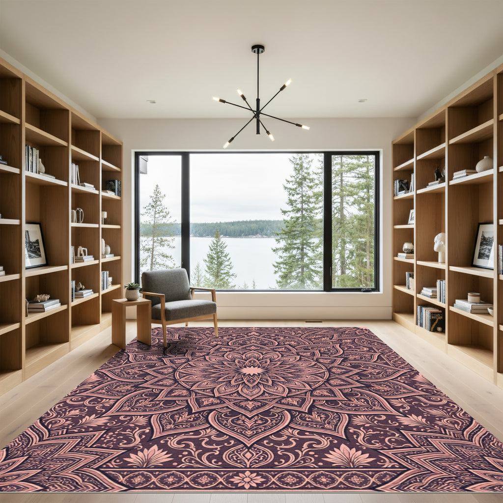 Muted Rose Floral Mandala Intricate Rug