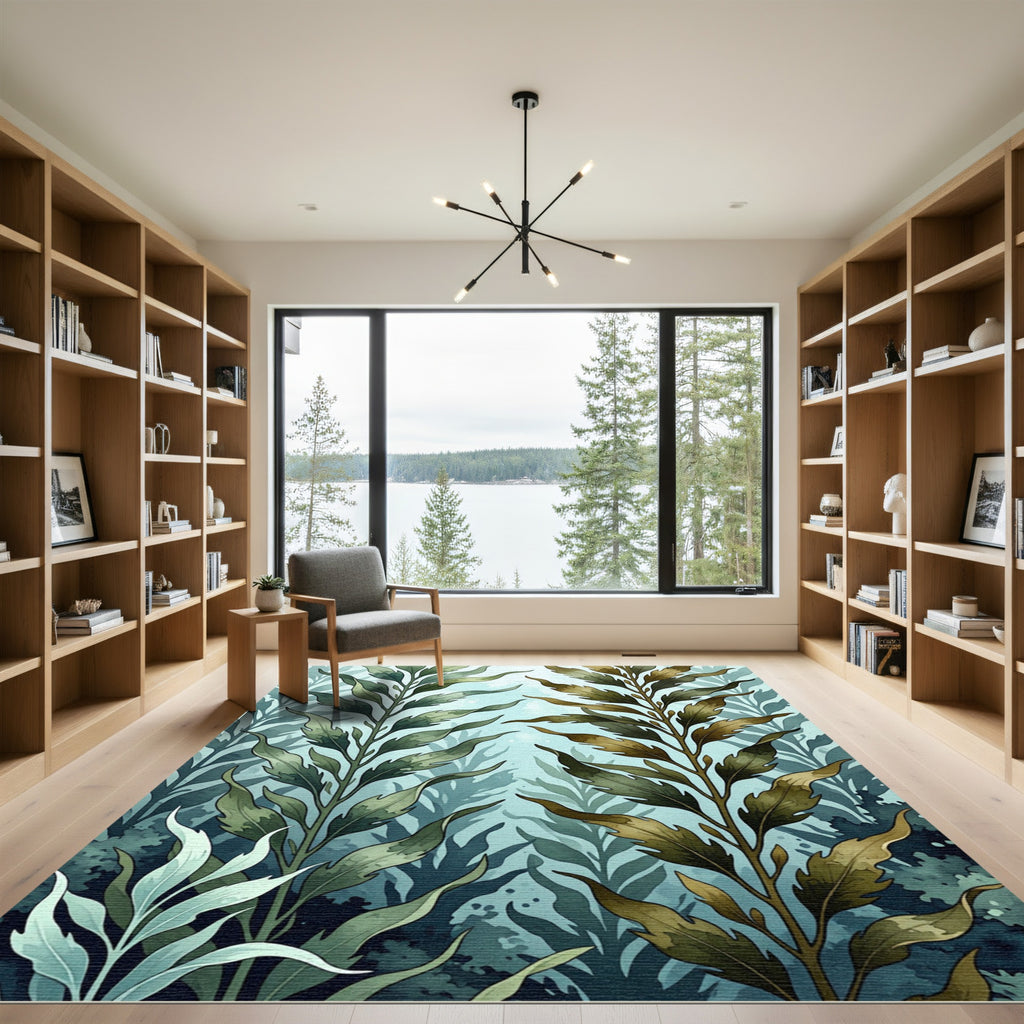 Ethereal Seaweed Frond Botanical Verdant Rug