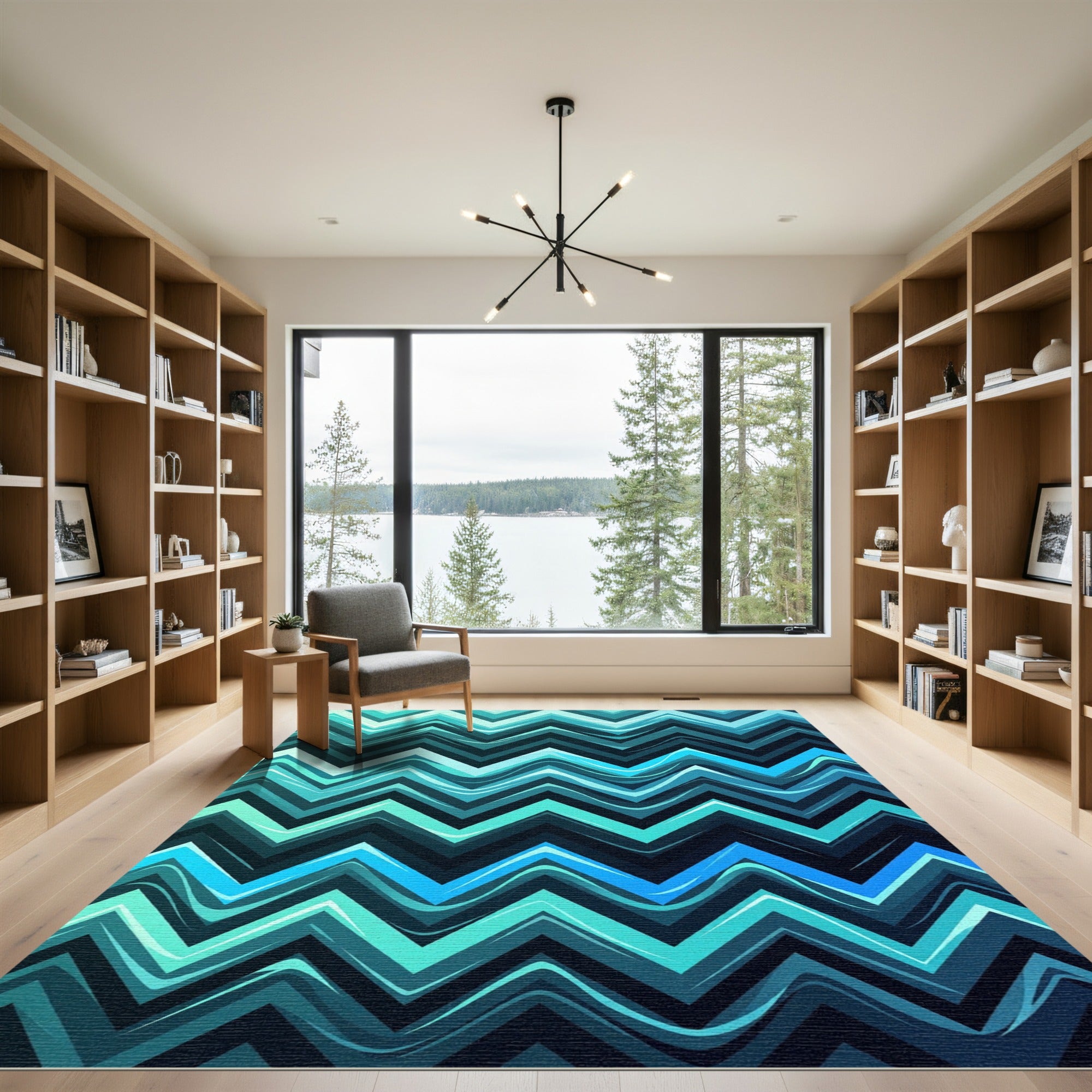 Aqua Blue Wavey Chevron Rug