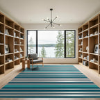 Teal Gray Silver Horizontal Stripe Rug