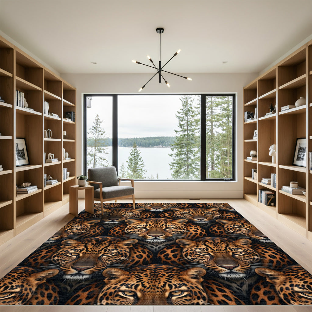 Bold Leopard Face Repeating Pattern Rug