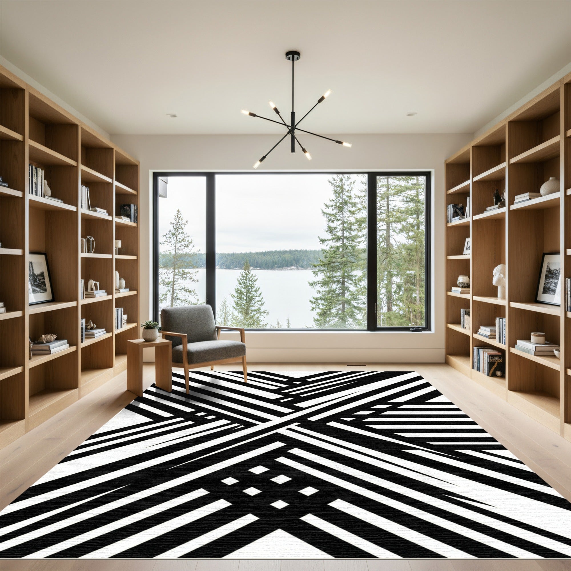 Bold Abstract Monochrome Intersecting Lines Rug