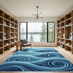 Oceanic Blue Abstract Swirling Waves Rug