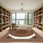 Classic Terracotta Greek Key Spiral Medallion Rug