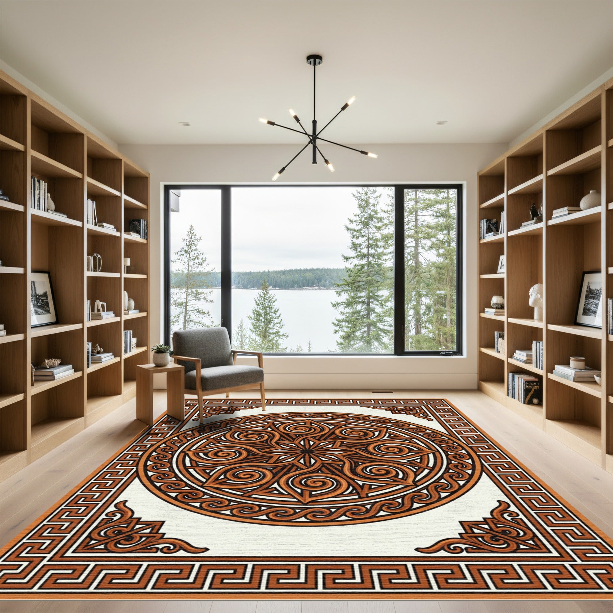 Classic Terracotta Greek Key Spiral Medallion Rug
