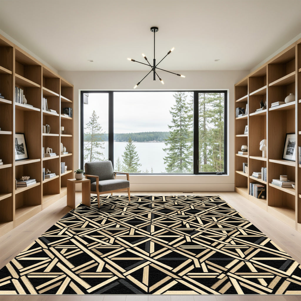 Modern Geometric Lattice Interwoven Weave Rug