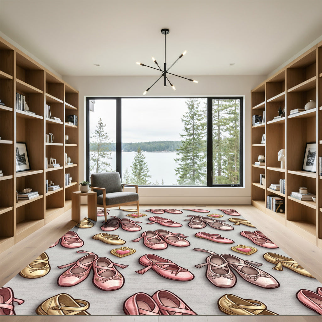 Pink Gold Ballet Slippers Hearts Rug