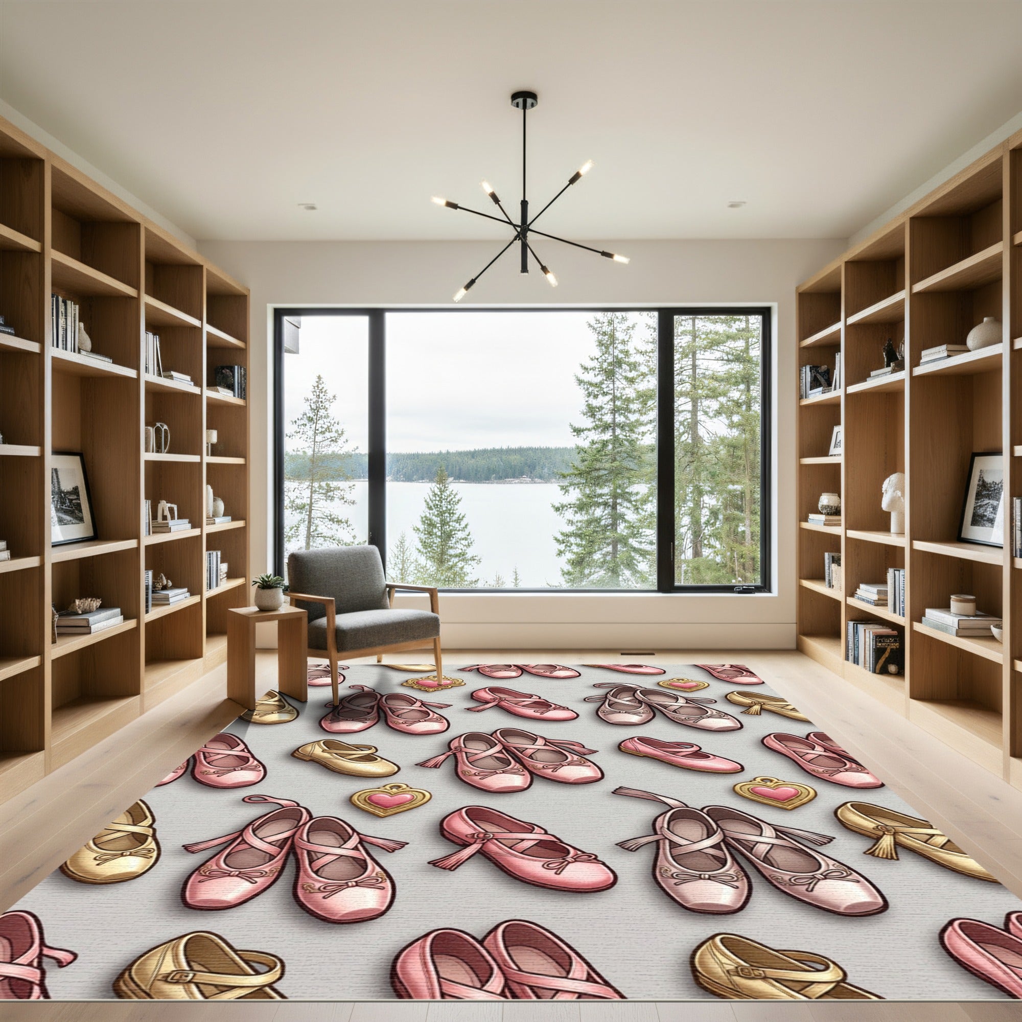 Pink Gold Ballet Slippers Hearts Rug