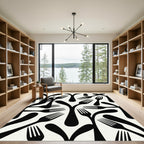 Black Abstract Fork Composition Rug