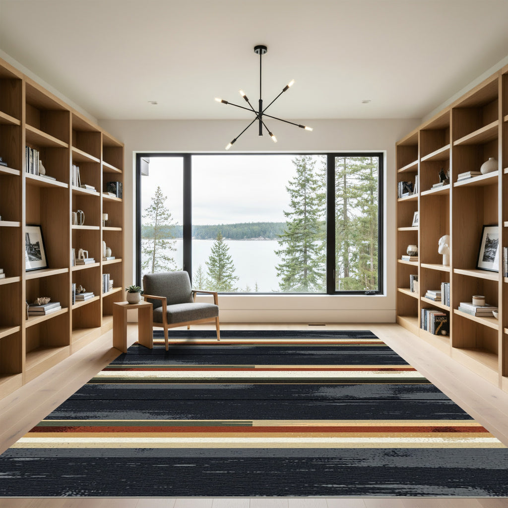 Textured Horizontal Stripe Earth Tones Rug