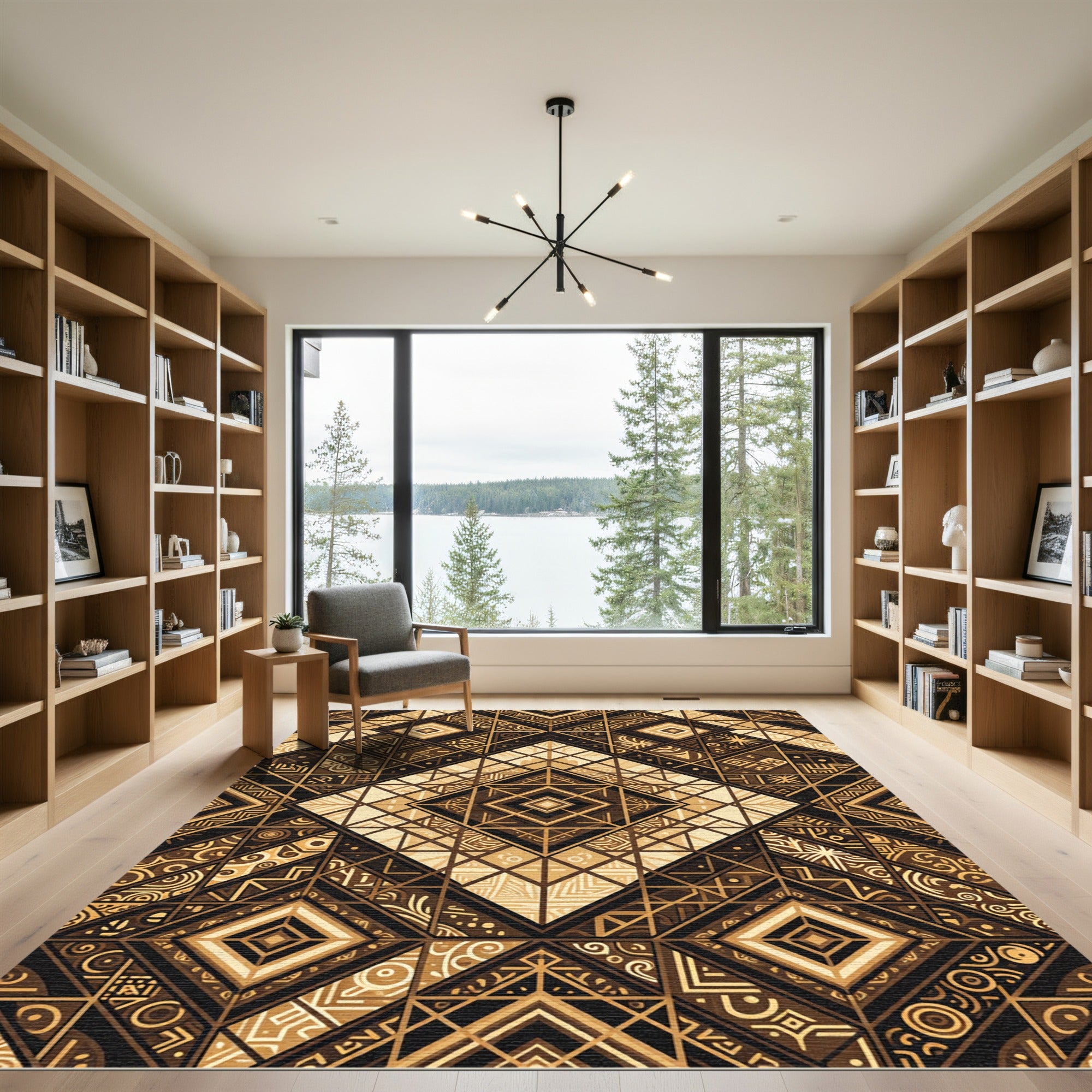 Golden Earth Tone Tribal Diamond Geometry Rug