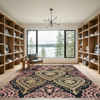 Intricate Gold Lace Heart Damask Rug