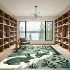 Whimsical Sage Woodland Rabbit Forest Rug