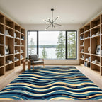 Coastal Navy and Golden Shell Waves Rug