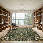 Dark Teal Floral Medallion Ornament Rug