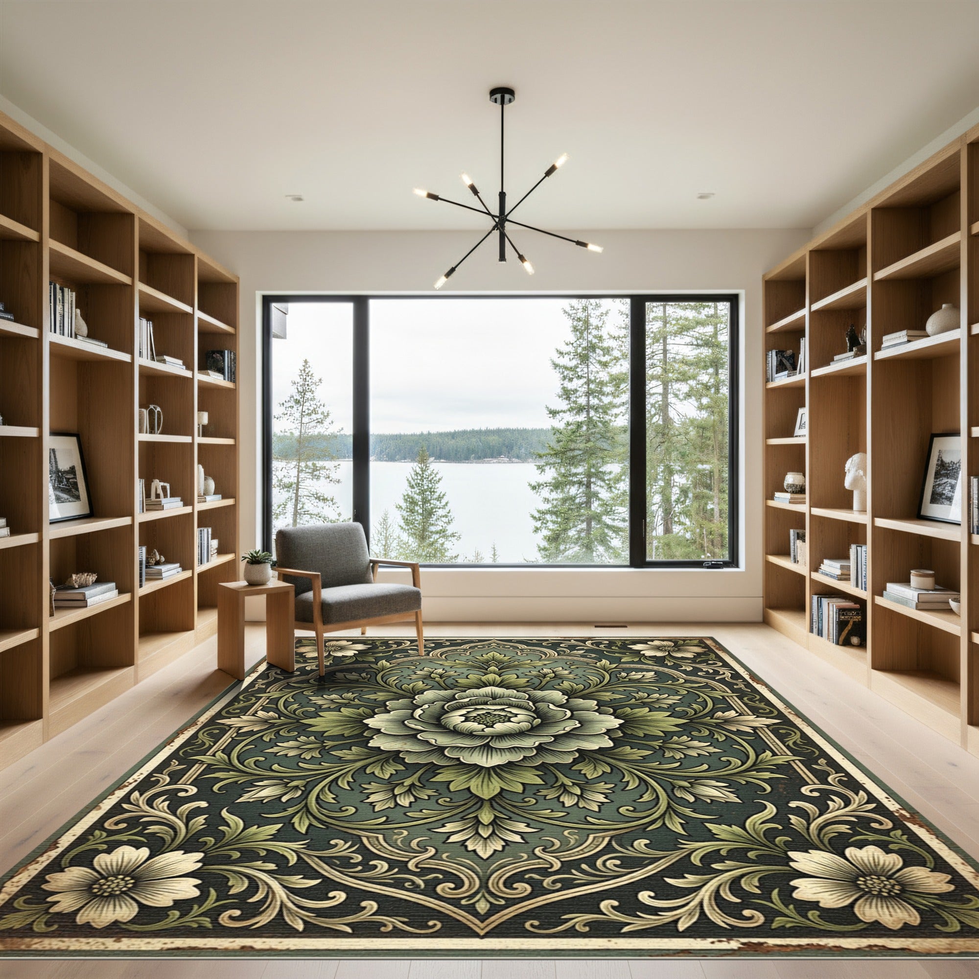 Dark Teal Floral Medallion Ornament Rug