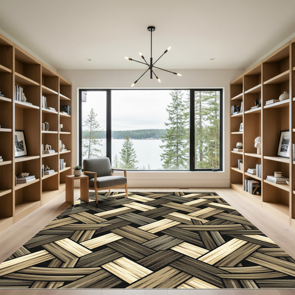 Neutral Earthy Tone Woven Basket Weave Rug