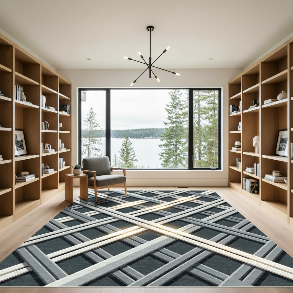 Modern Gray Intersecting Lines Rug