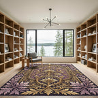 Ornate Gold Leaf Purple Scrolling Rug