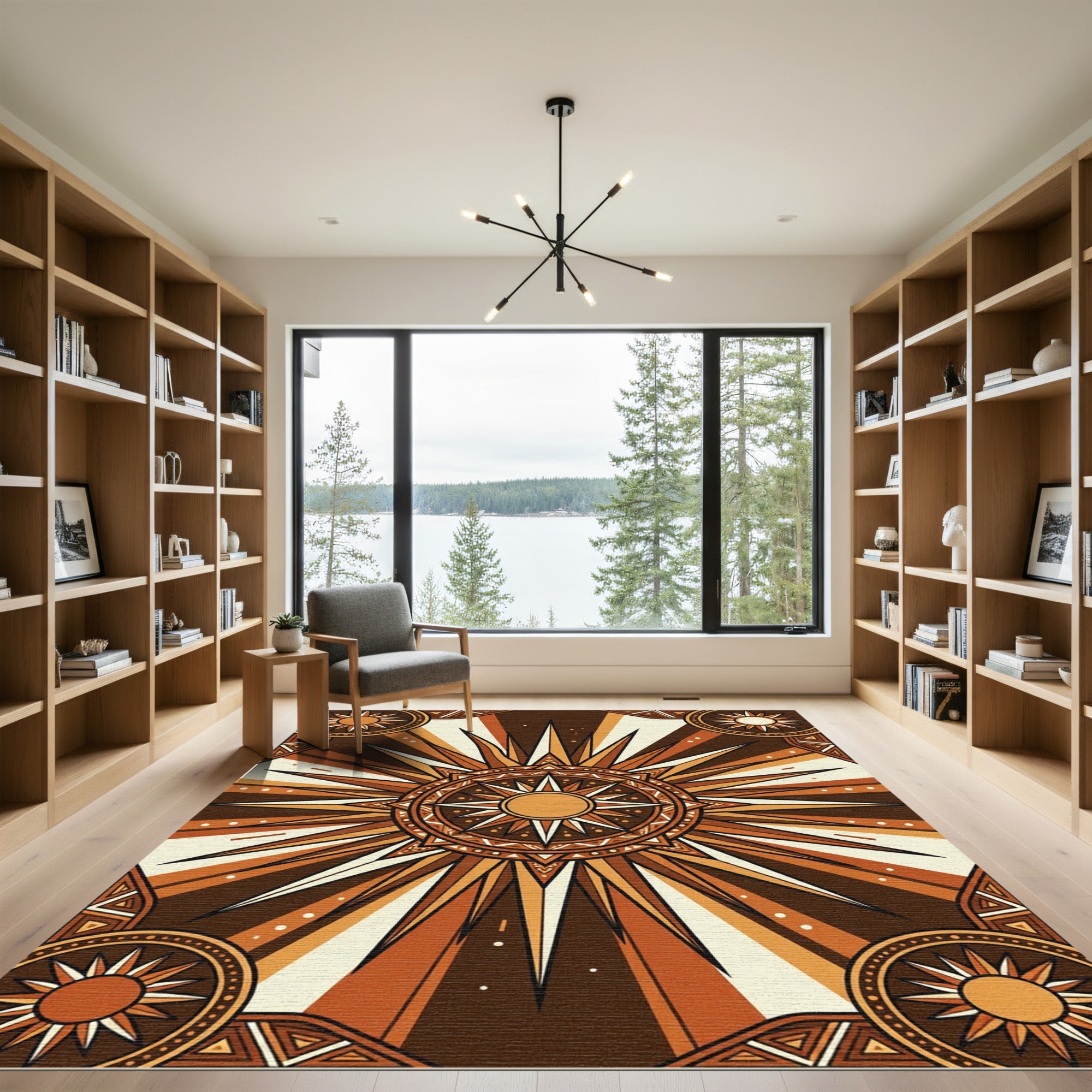 Radiant Golden Sunburst Earthy Geometric Rug