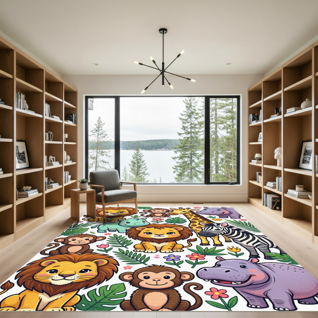 Playful Jungle Safari Creatures Animals Rug