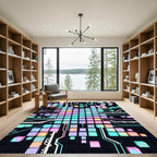 Neon Cybernetic Cube Grid Abstract Rug