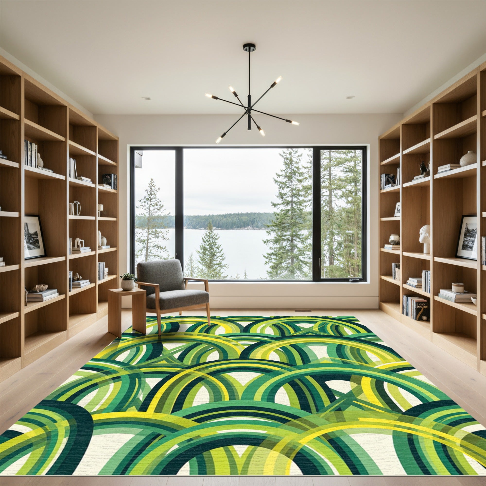 Retro Emerald Green Arched Layered Circles Rug