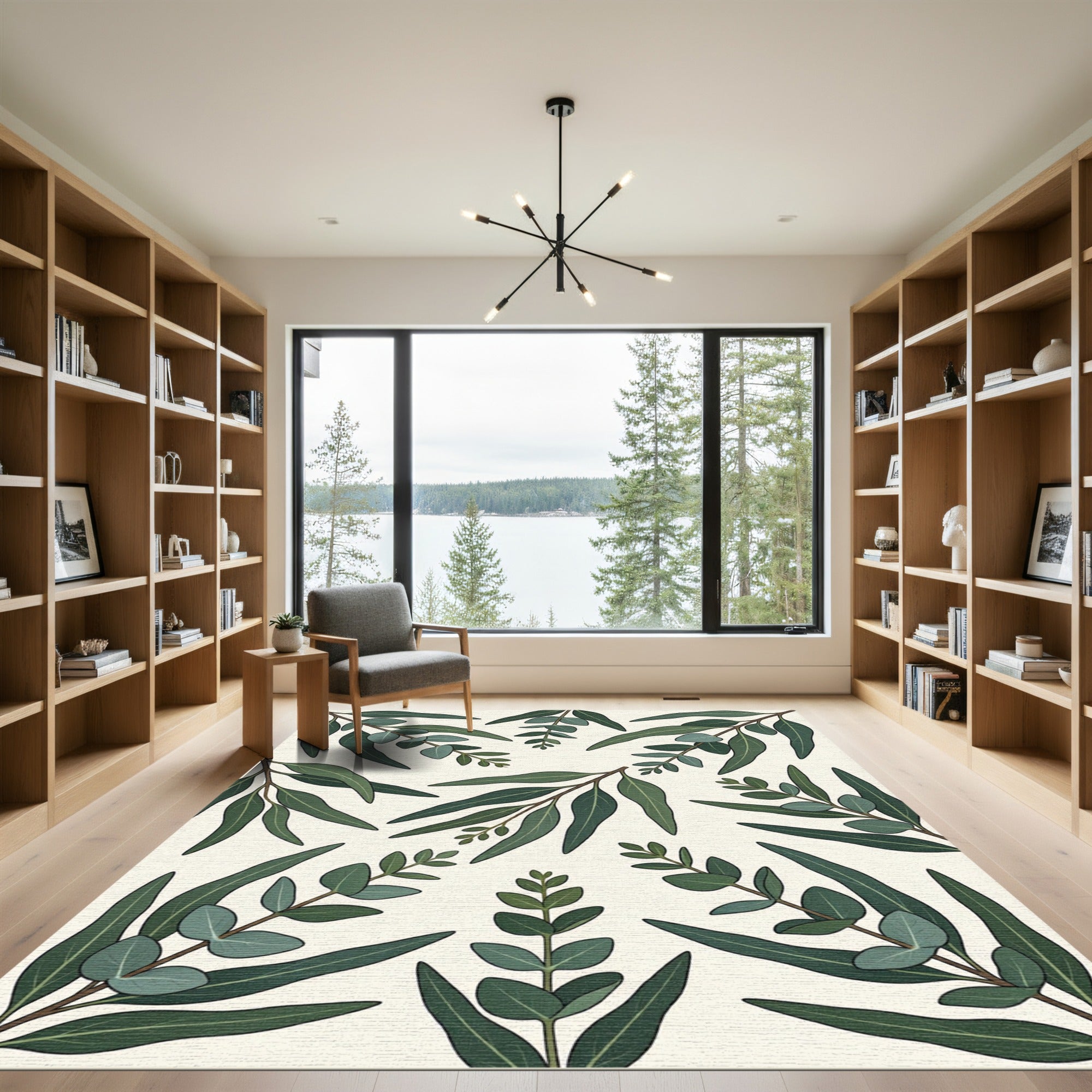 Lush Green Eucalyptus Botanical Illustration Rug