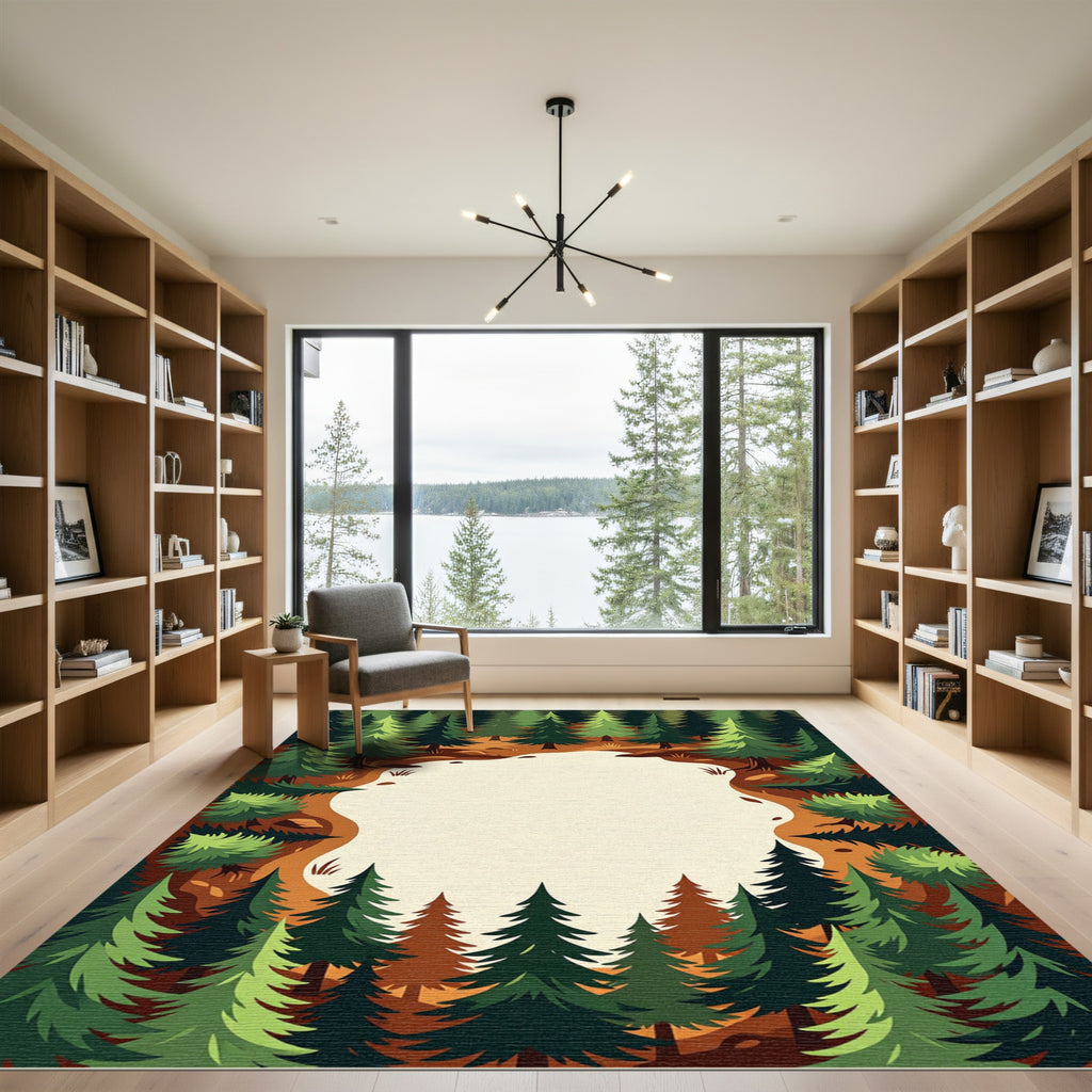 Evergreen Forest Clearing Illustration Rug