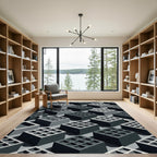 Monochromatic Geometric Grid Industrial Cube Rug