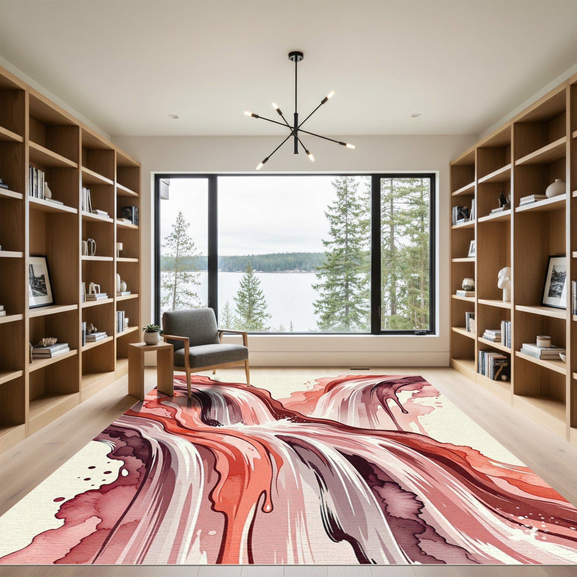 Red Watercolor Waterfall Fluid Art Rug