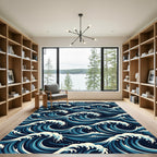 Deep Blue Oceanic Waves Rug